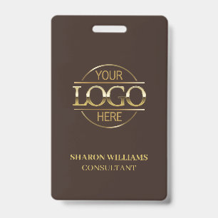 Brown & Gold Employee ID with Custom Business Logo Badge