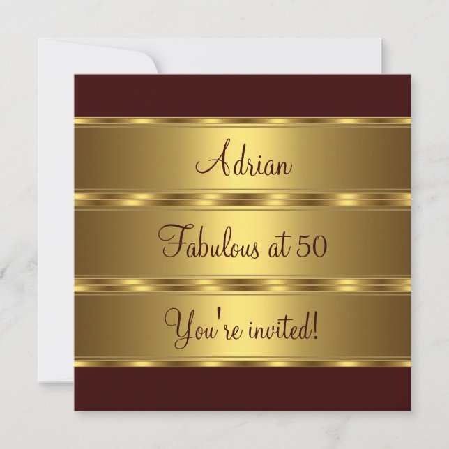 Brown & Gold Fabulous 50th Birthday Party 2 Invitation (Front)