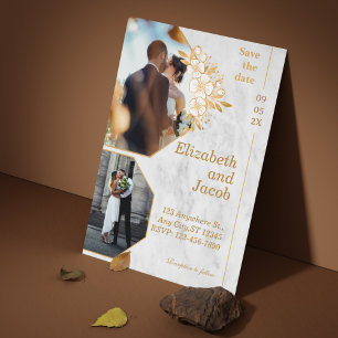 Brown Gold Floral Photo Save The Date Invitation