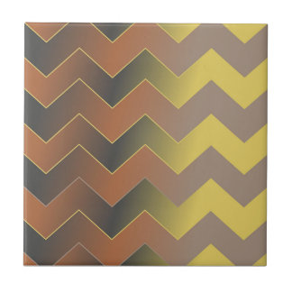 Brown Gold Geometric Chevron Zig Zag Pattern Ceramic Tile