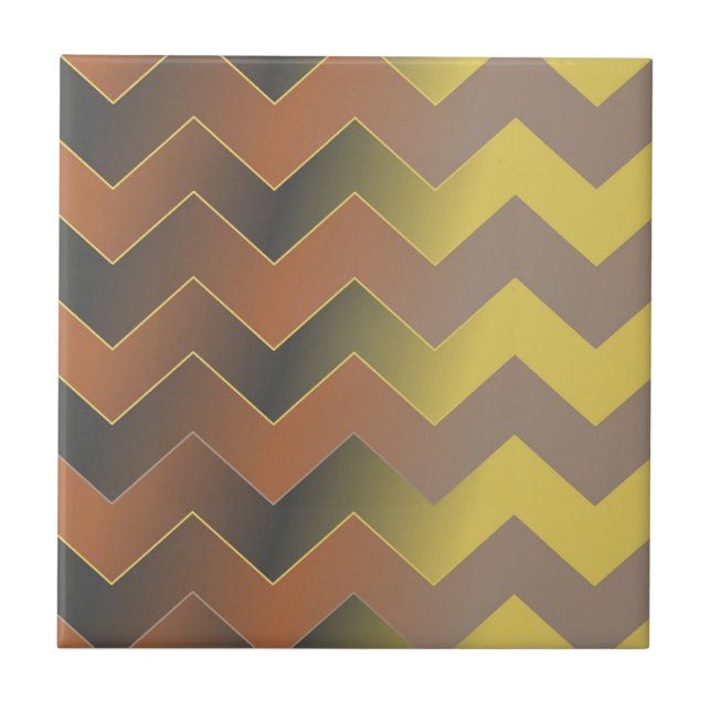 Brown Gold Geometric Chevron Zig Zag Pattern Ceramic Tile (Front)