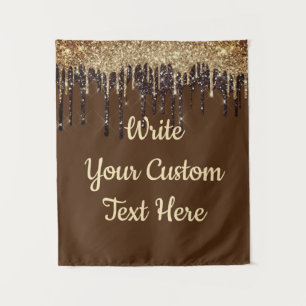 Brown Gold Glitter Birthday Photo booth Backdrop Tapestry