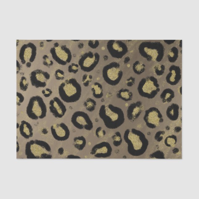 Brown Gold Glitter & Black Leopard Cheetah Print Tissue Paper (Front)