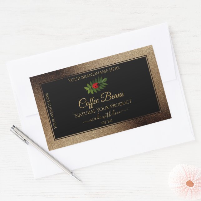 Brown Gold Glitter Black Product Labels Ladybug (Envelope)