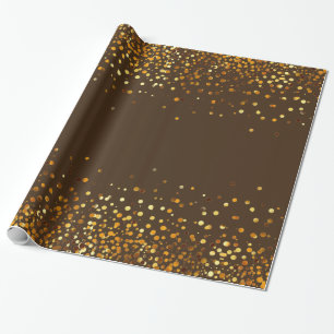 Brown Gold Glitter Confetti Faux Foil Wrapping Paper