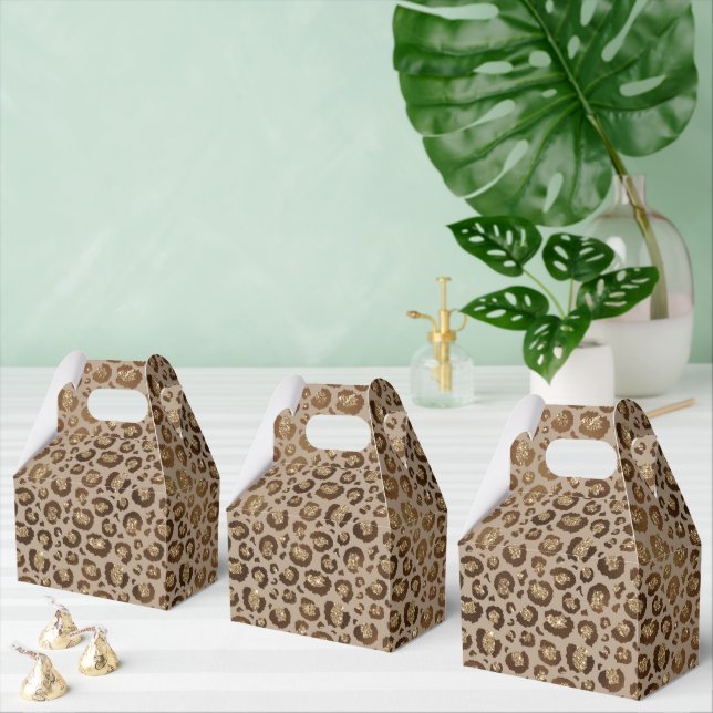 Brown Gold Glitter Leopard Print Favour Box (Multiple)