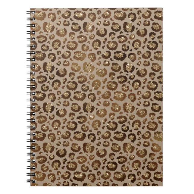 Brown Gold Glitter Leopard Print Notebook (Front)