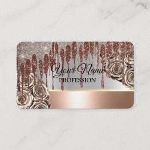 Brown Gold Glitter Sparkling Drips Business Card