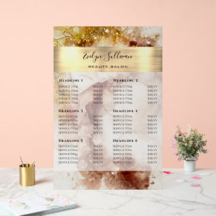 Brown Gold Glitter Watercolor Price List Acrylic Sign