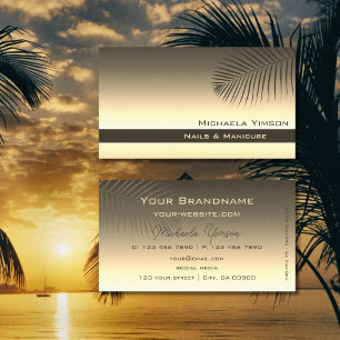 Brown Gold Gradient Modern with Palm Leaf Simply Business Card