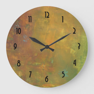 Brown Gold Green Earthy Abstract Design Large Clock