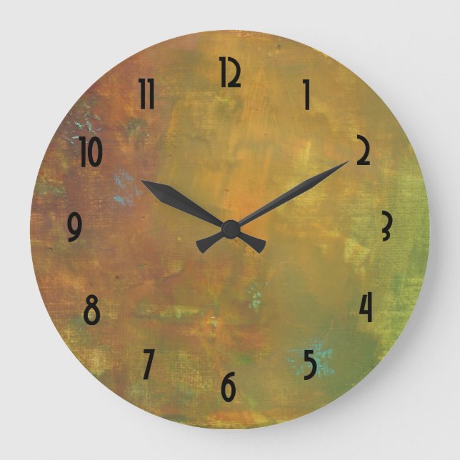 Brown Gold Green Earthy Abstract Design Large Clock (Front)