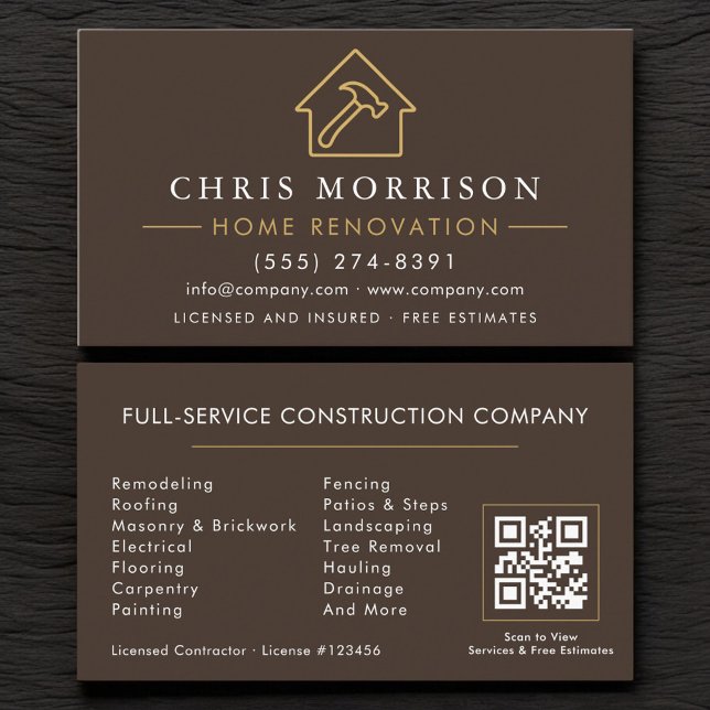 Brown Gold Home Renovation Repair QR Code Business Card (Creator Uploaded)