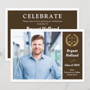 Brown & Gold Law School Photo Graduation Party Invitation