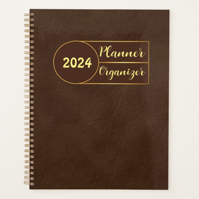 Brown Gold Leather Organiser Planner (Front)