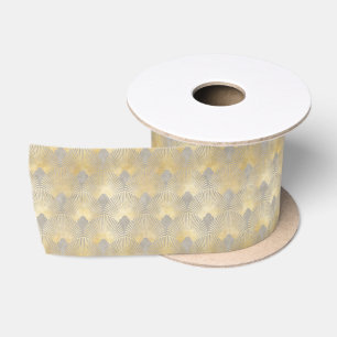 Brown gold pattern,fan feather pattern,Art Deco Satin Ribbon