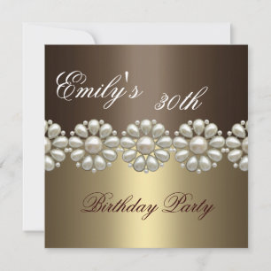 Brown & Gold Pearl Birthday Invitation