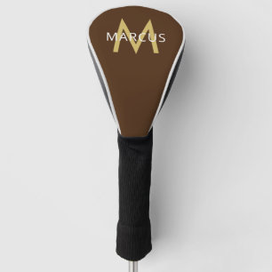 Brown Gold Personalised Name on Modern Driver Golf Head Cover