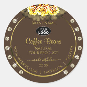 Brown Gold Product Labels Yellow Roses Jewels Logo