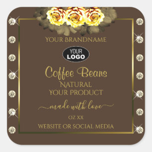 Brown Gold Product Labels Yellow Roses Jewels Logo