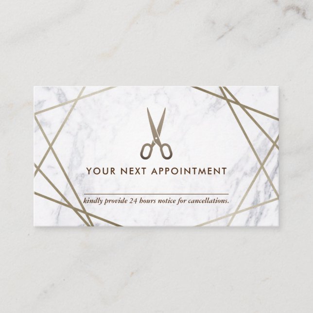 Brown Gold Scissors Marble HairStylist Appointment Business Card (Front)