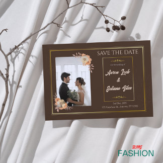 Brown & Gold Simple Wedding Save The Date Card