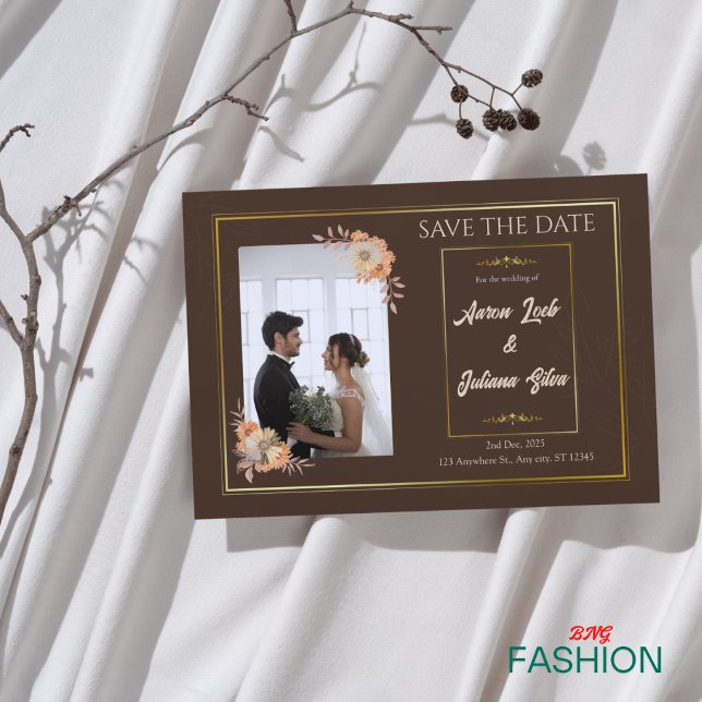Brown & Gold Simple Wedding Save The Date Card (Creator Uploaded)