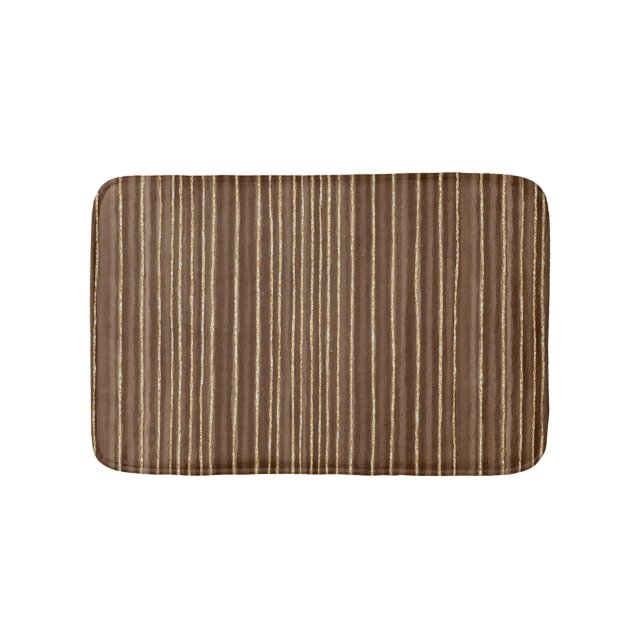 Brown Gold Stripes Bath Mat (Front)