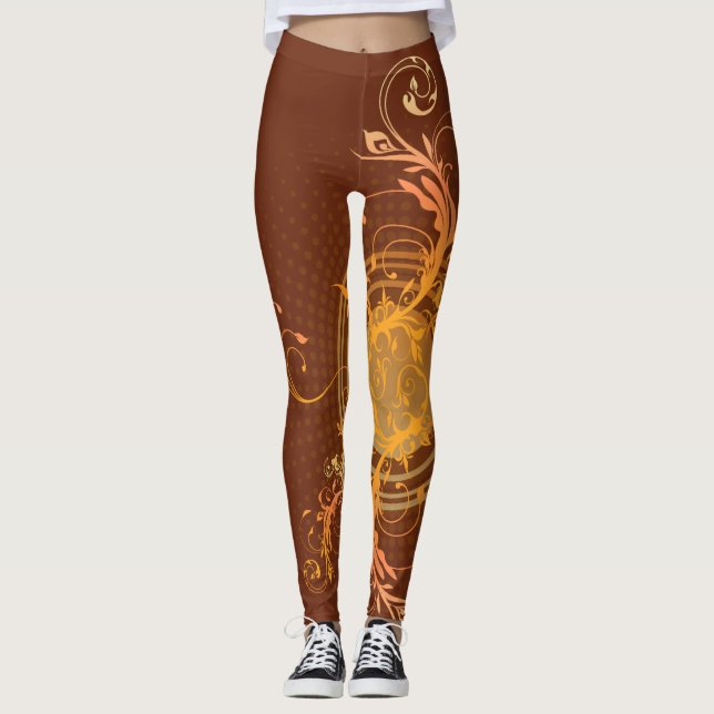 Brown Gold Swirl Leggings (Front)