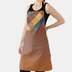 BROWN GOLD TEAL BLUE FALL GEOMETRIC PATTERN APRON