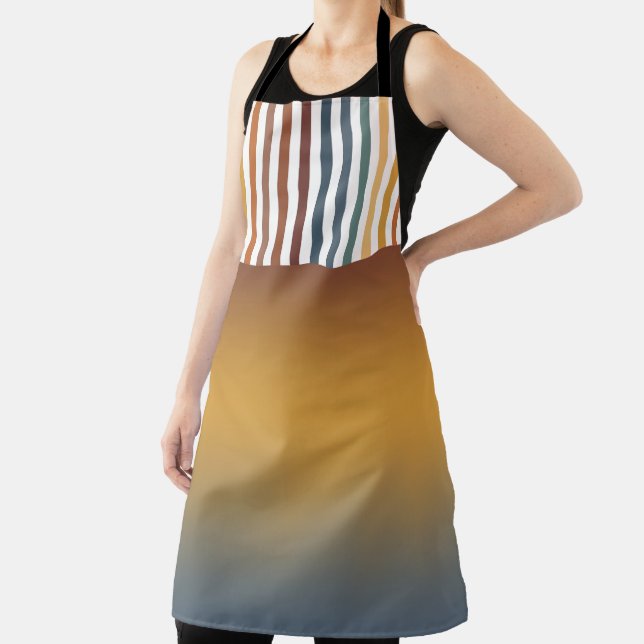 BROWN GOLD TEAL BLUE FALL GEOMETRIC PATTERN APRON (Insitu)