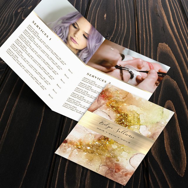 Brown gold watercolor service menu brochure (Creator Uploaded)