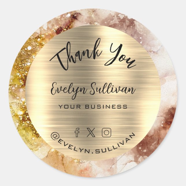 Brown Gold watercolor Thank You  Classic Round Sticker (Front)