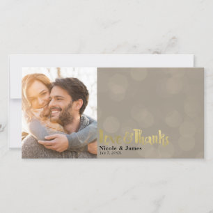 Brown Gold Wedding Photo Love & Thanks Thank You Card