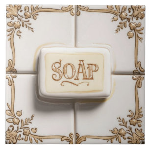 Brown Gold & White Bar of Soap Funny Bathroom Ceramic Tile