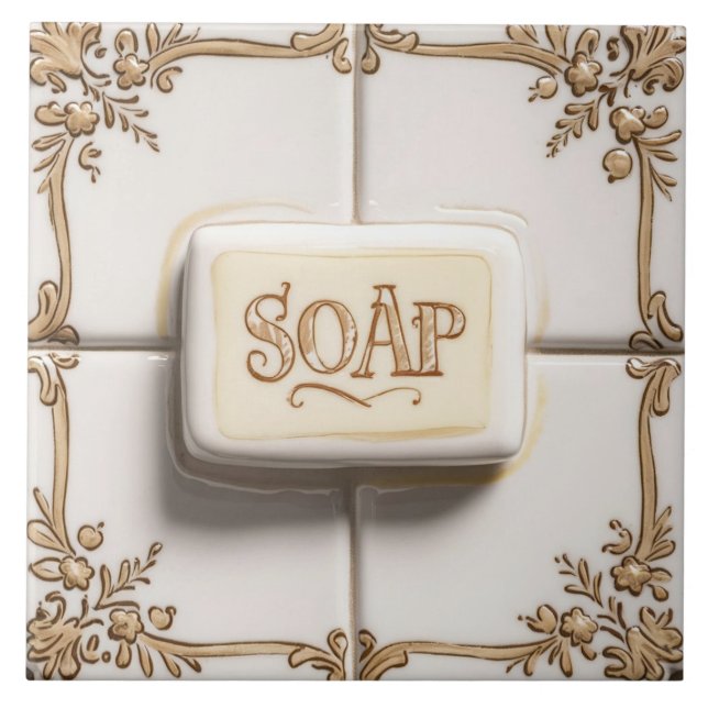 Brown Gold & White Bar of Soap Funny Bathroom Ceramic Tile (Front)