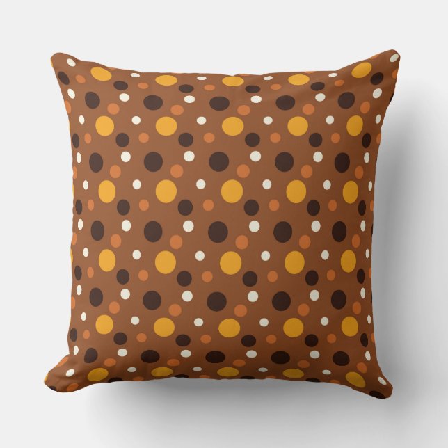 BROWN GOLD YELLOW HALLOWEEN POLKA DOTS CUSHION (Front)