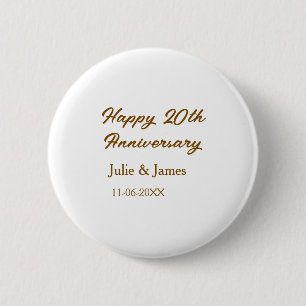 Brown golden happy 20th anniversary name datsimple 6 cm round badge