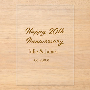 Brown golden happy 20th anniversary name datsimple acrylic invitations
