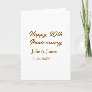 Brown golden happy 20th anniversary name datsimple card