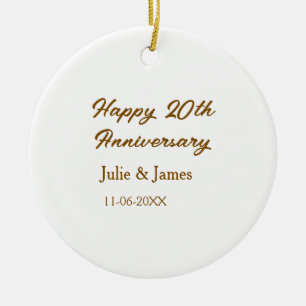 Brown golden happy 20th anniversary name datsimple ceramic ornament