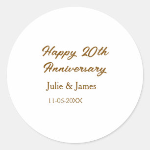 Brown golden happy 20th anniversary name datsimple classic round sticker