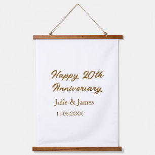 Brown golden happy 20th anniversary name datsimple hanging tapestry