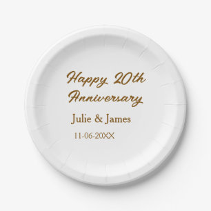 Brown golden happy 20th anniversary name datsimple paper plate