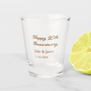 Brown golden happy 20th anniversary name datsimple shot glass