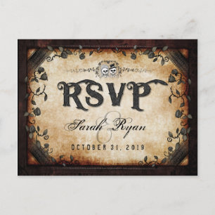 Brown Gothic Halloween Skeleton Matching MENU RSVP