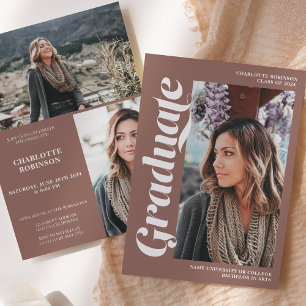 Brown graduate script 3 photo graduation invitation