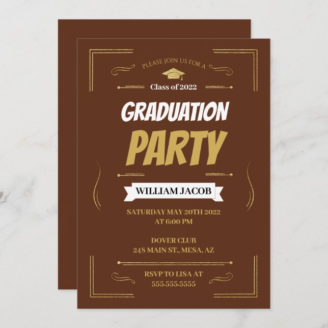 Brown Graduation Party Invitation (Front/Back)
