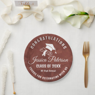 Brown Graduation Party Sweet Personalised Name Paper Plate