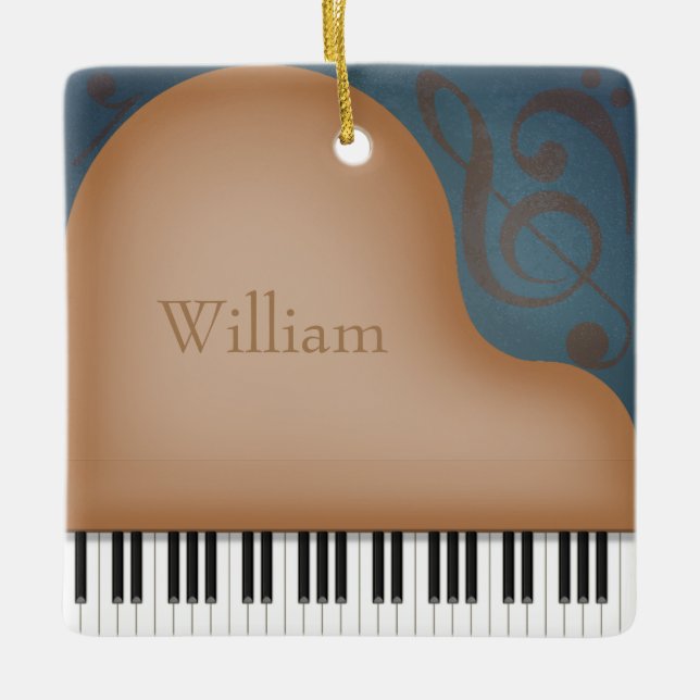 Brown Grand Piano Charming Musical Keepsake Ceramic Ornament (Front)